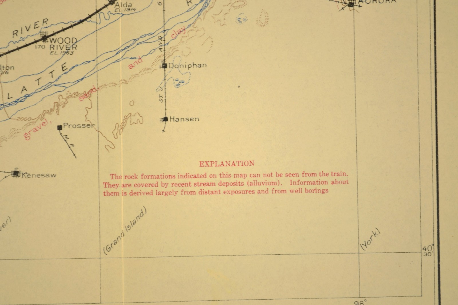 1915 Antique Union Pacific Railroad Map Grand Island NE Aurora Central City