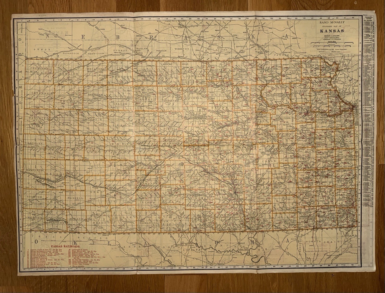 C.1920’s Era Rand McNally Map Of Kansas Air Trails & Railroads 2 Sided Very Rare