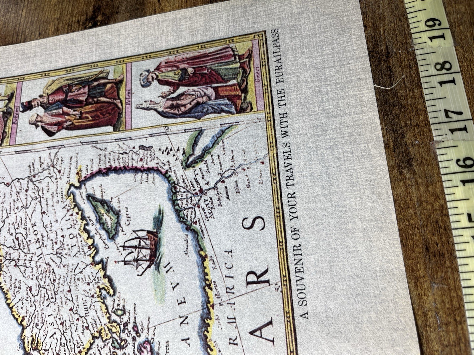 1975 Eurailpass Europe Souvenir Map Fabric Print Blaeu Style with Envelope