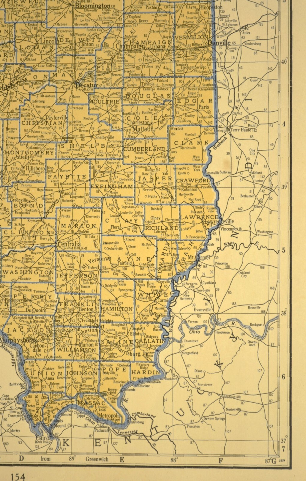 ca1939 ILLINOIS Railroad Map Depot Towns CBQ RR Historic Original Atlas Map