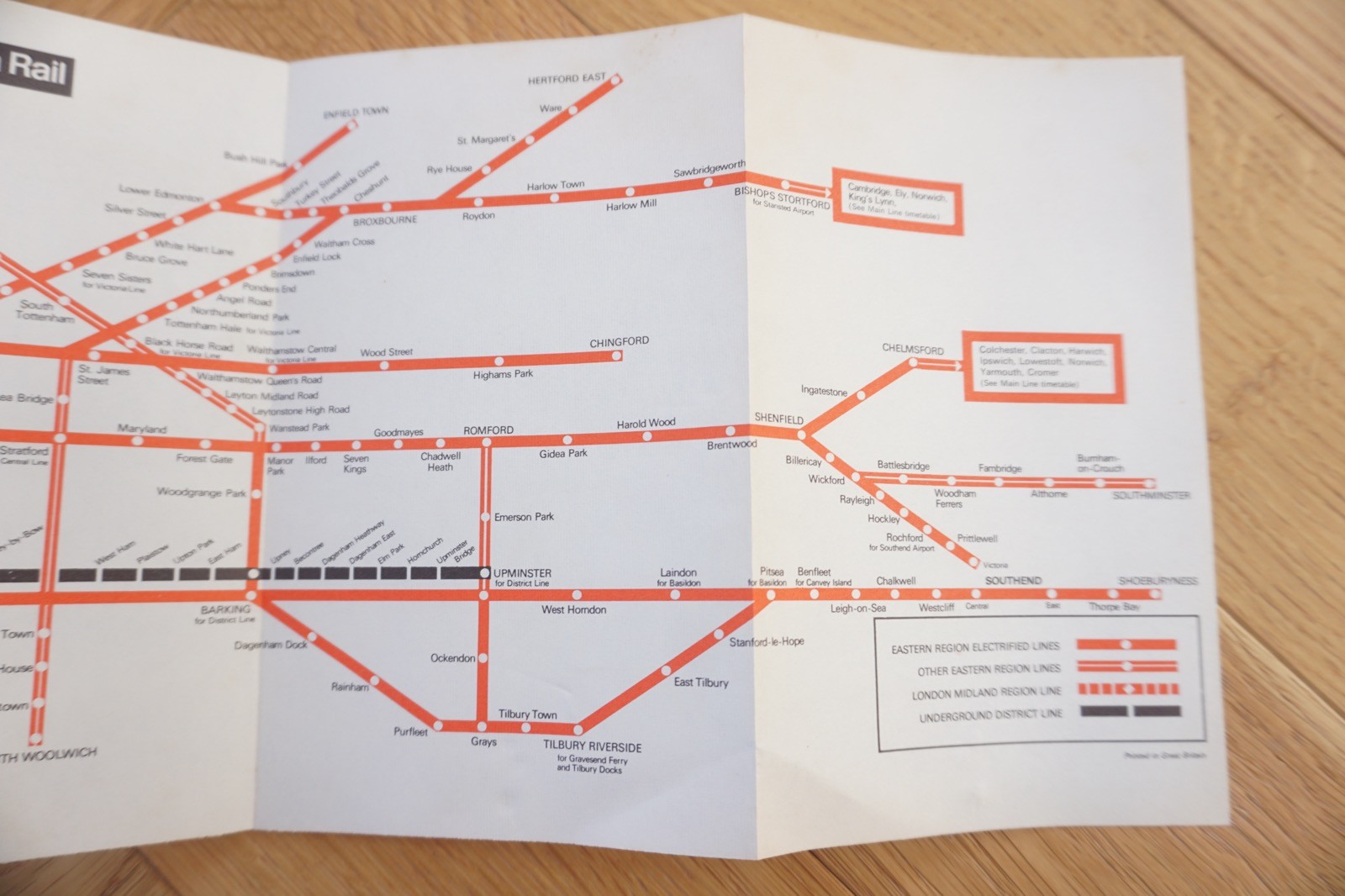 1972 Eastern Region British Rail Railway Map Liverpool & Fenchurch Street