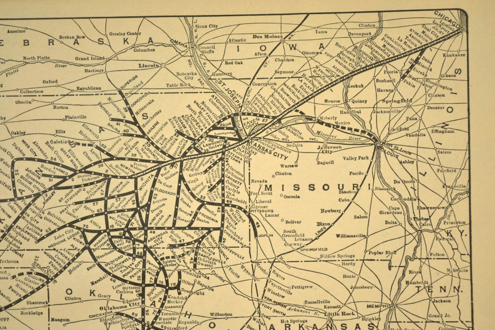 ca 1915 Santa Fe Railroad Map Original Double Track Kansas City San Francisco