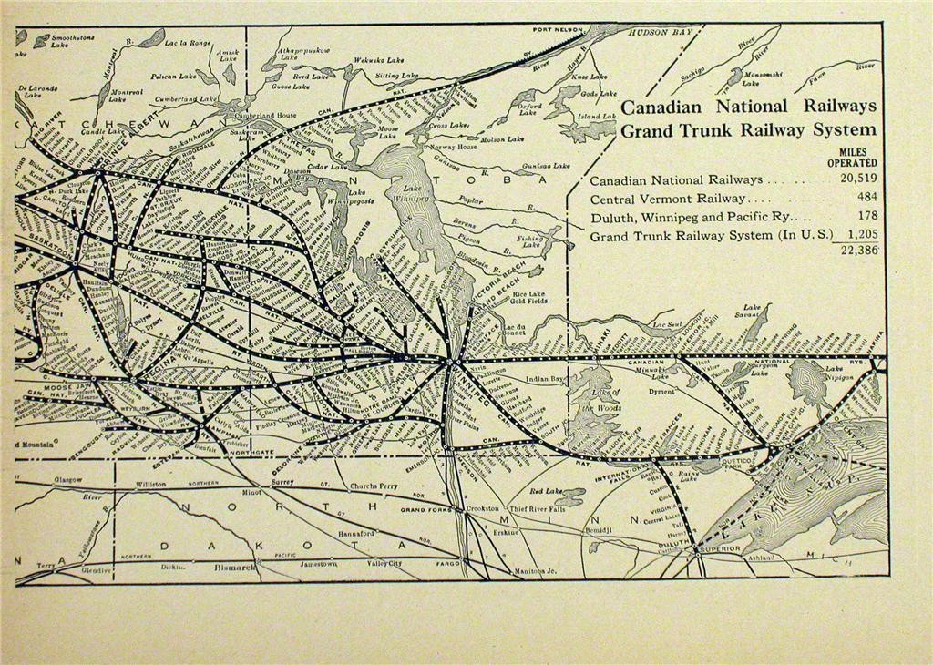 1925 CANADIAN NATIONAL GRAND TRUNK CN GT RY SYSTEM MAP CANADA RR DEPOT HISTORY