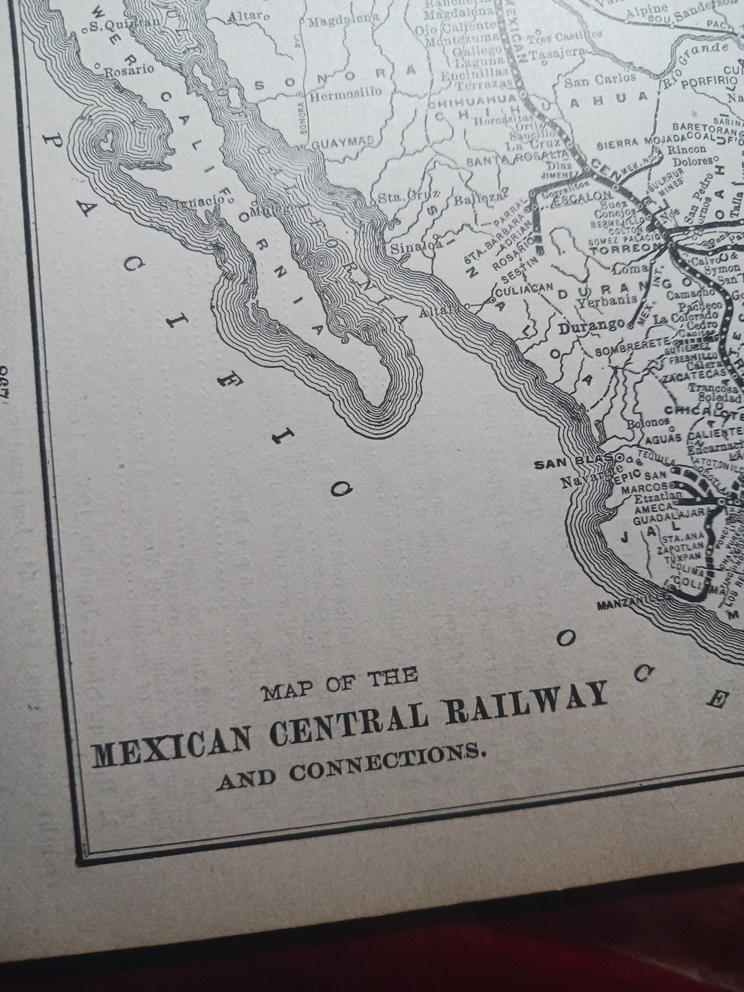 ~1906 Train Route Map MEXICAN CENTRAL RAILWAY Monterey Tampico Mexico Railroad