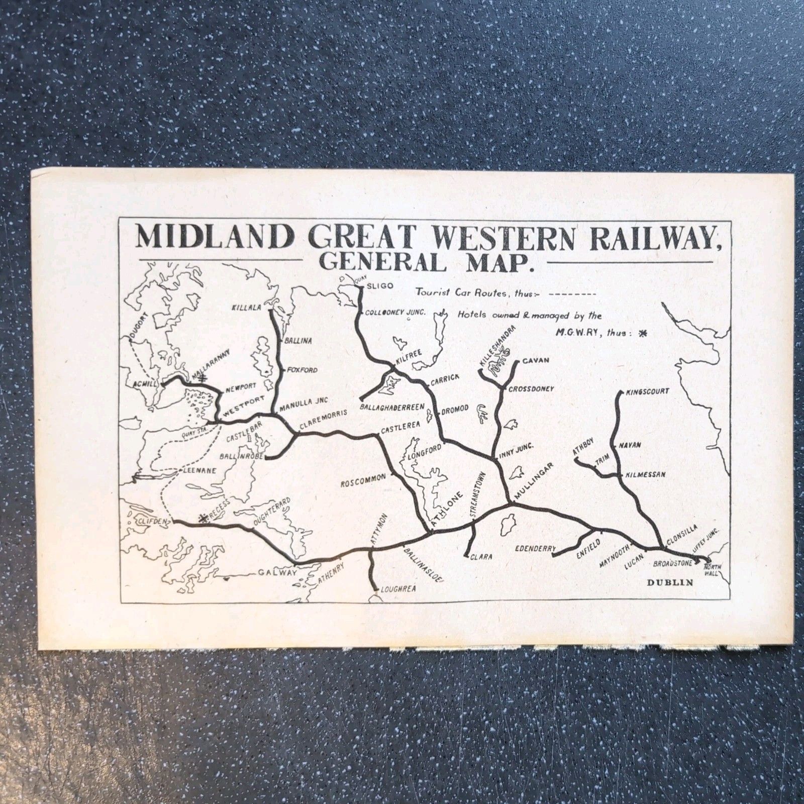 Original 1917 Railway map of Midland Great Western Railway General Map