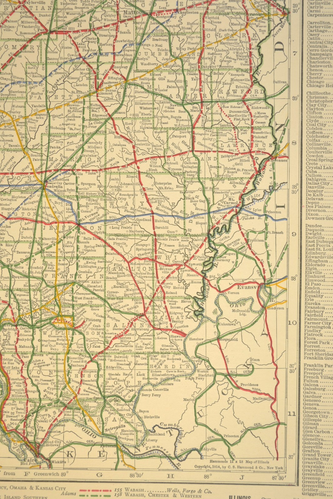 1914 Antique Map of ILLINOIS Railroads Map ORIGINAL Atlas Map DATED