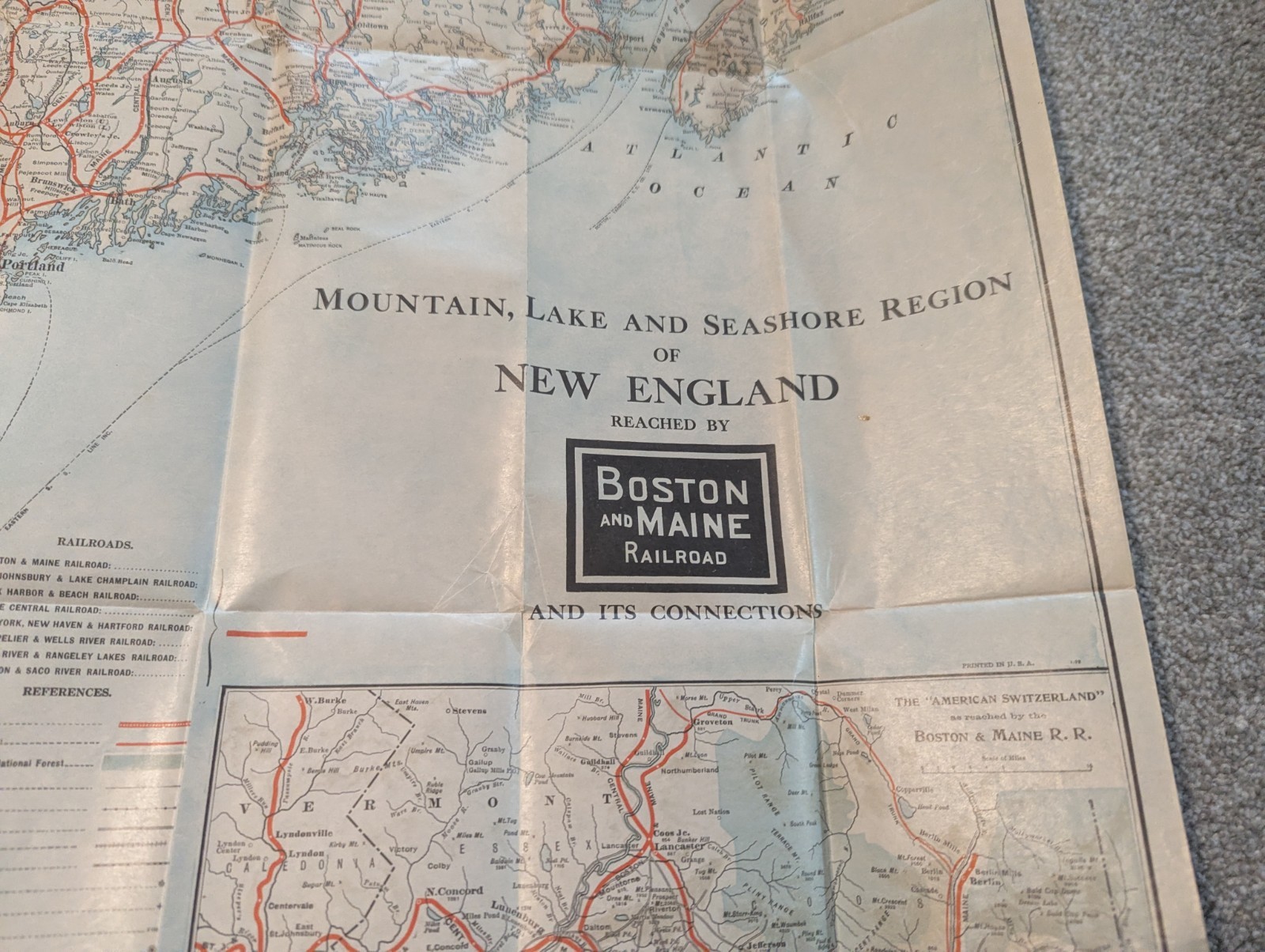 Boston And Maine Railroad Map New England Mountain Lake Seashore Early 1900s
