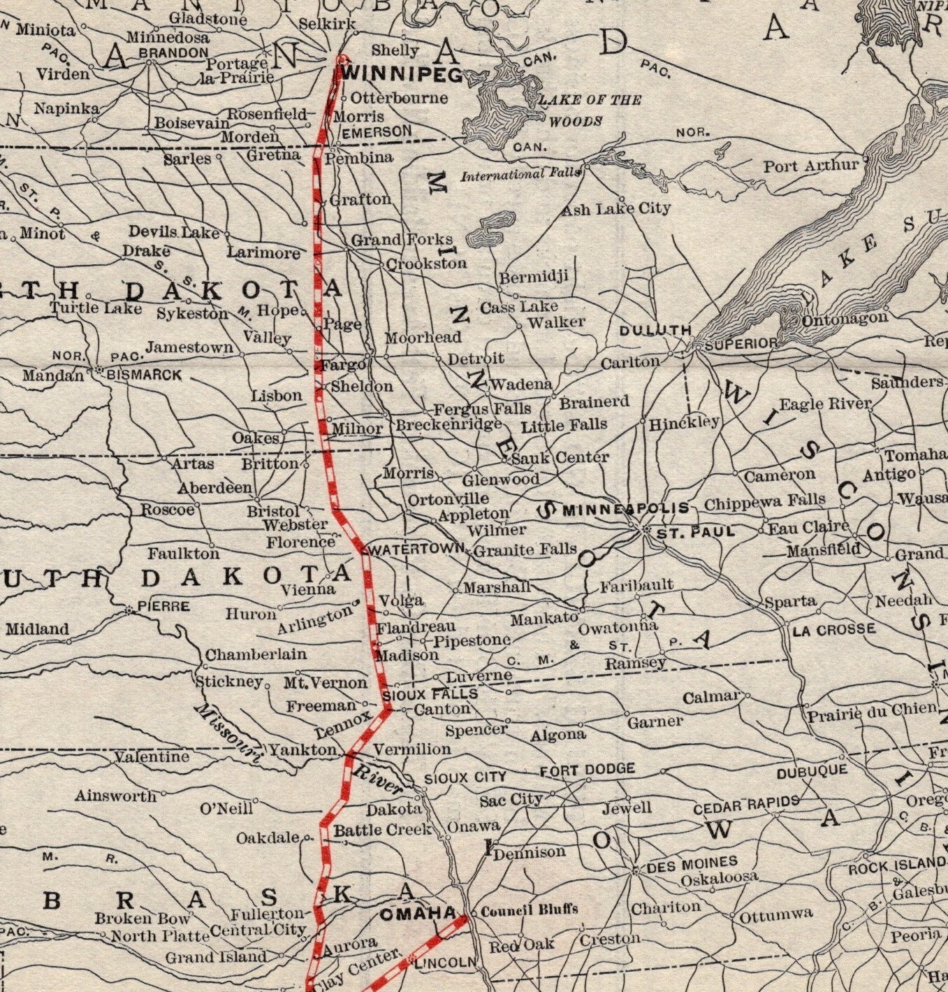 1912 Antique Winnipeg Salina & Gulf Railway Map Vintage Railroad Map 2392