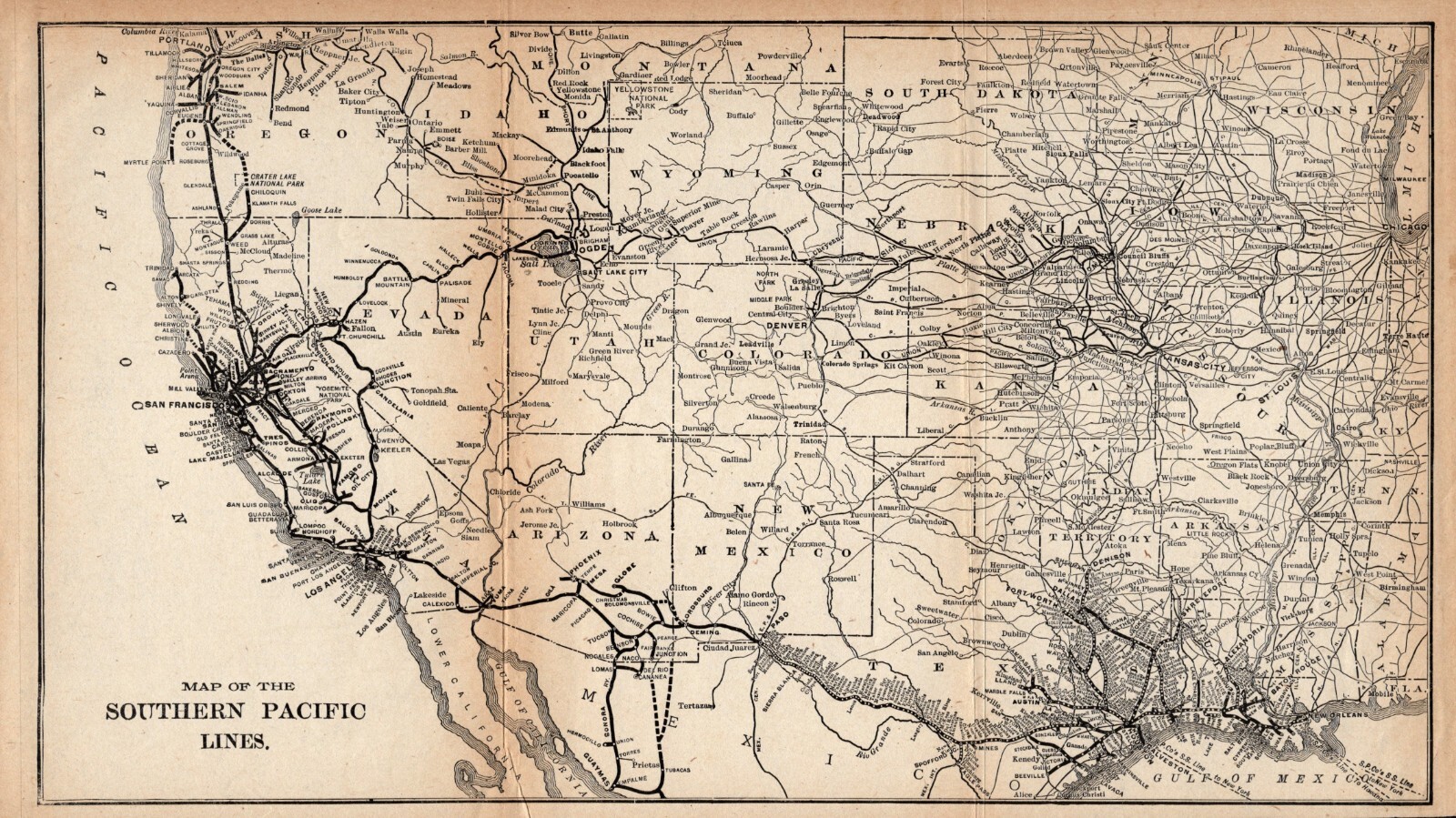 1912 Antique SOUTHERN PACIFIC Lines Railroad Map Vintage Railway Map #1967