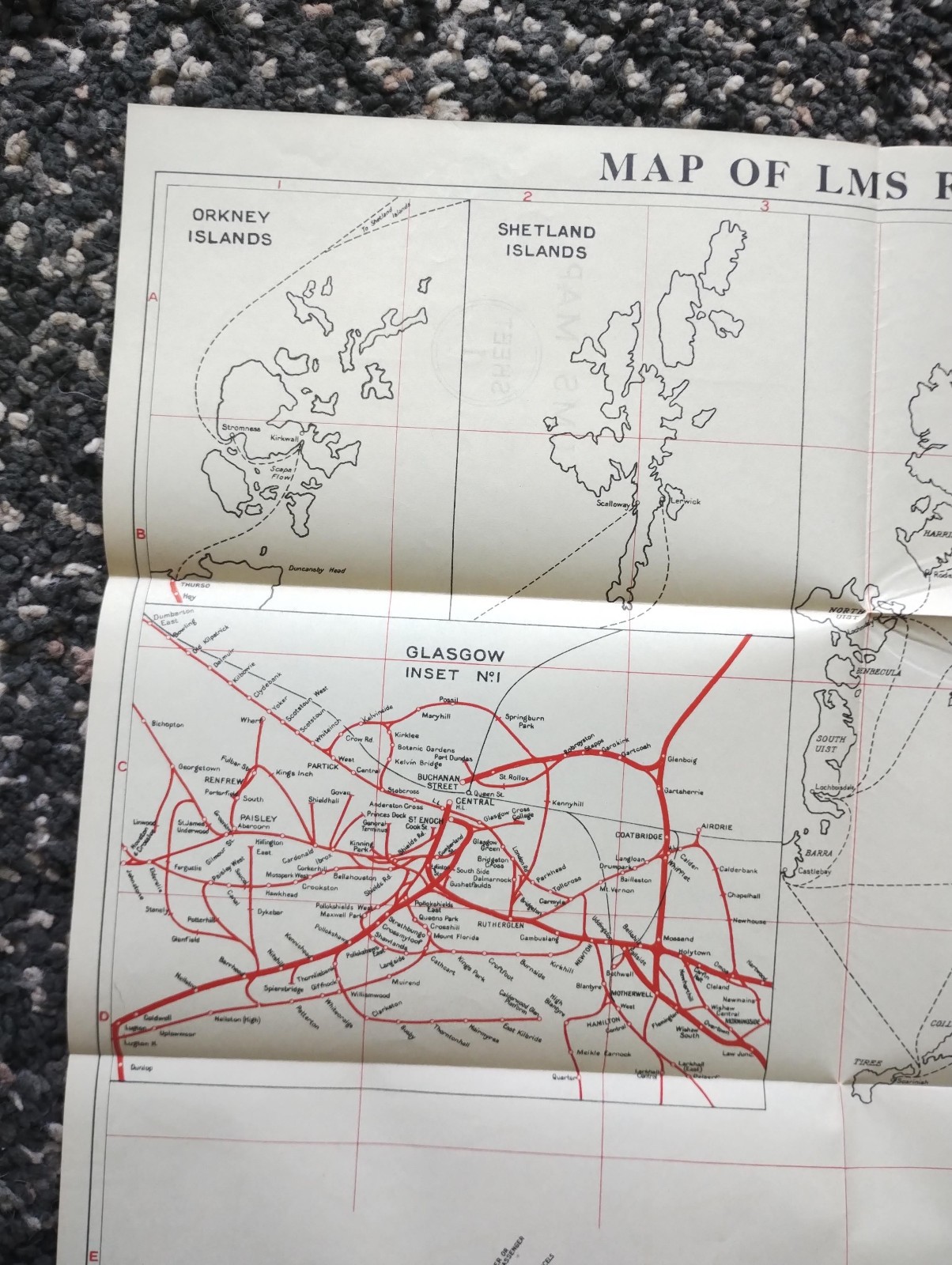 1939 London Midland and Scottish Railway Map showing Lines in W. Scotland & N.I.