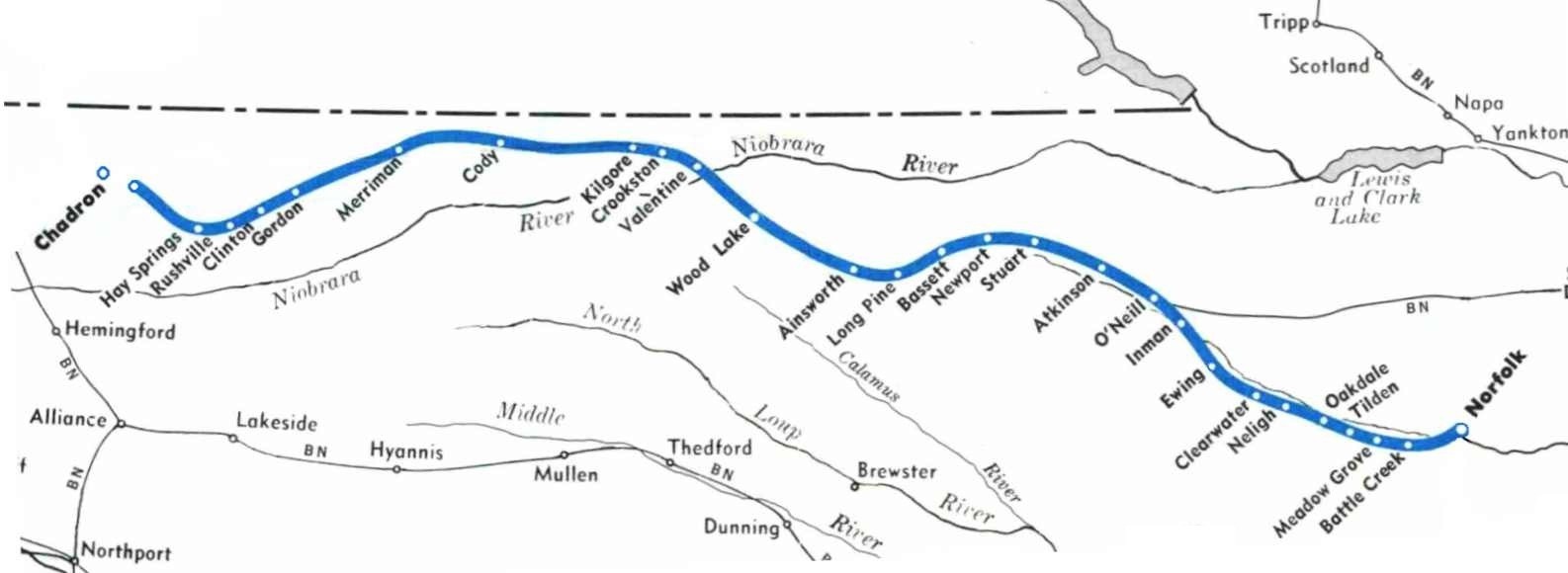 C&NW Railroad Map Cowboy Line Trail Nebraska Digital – CNW Train Hiking Biking
