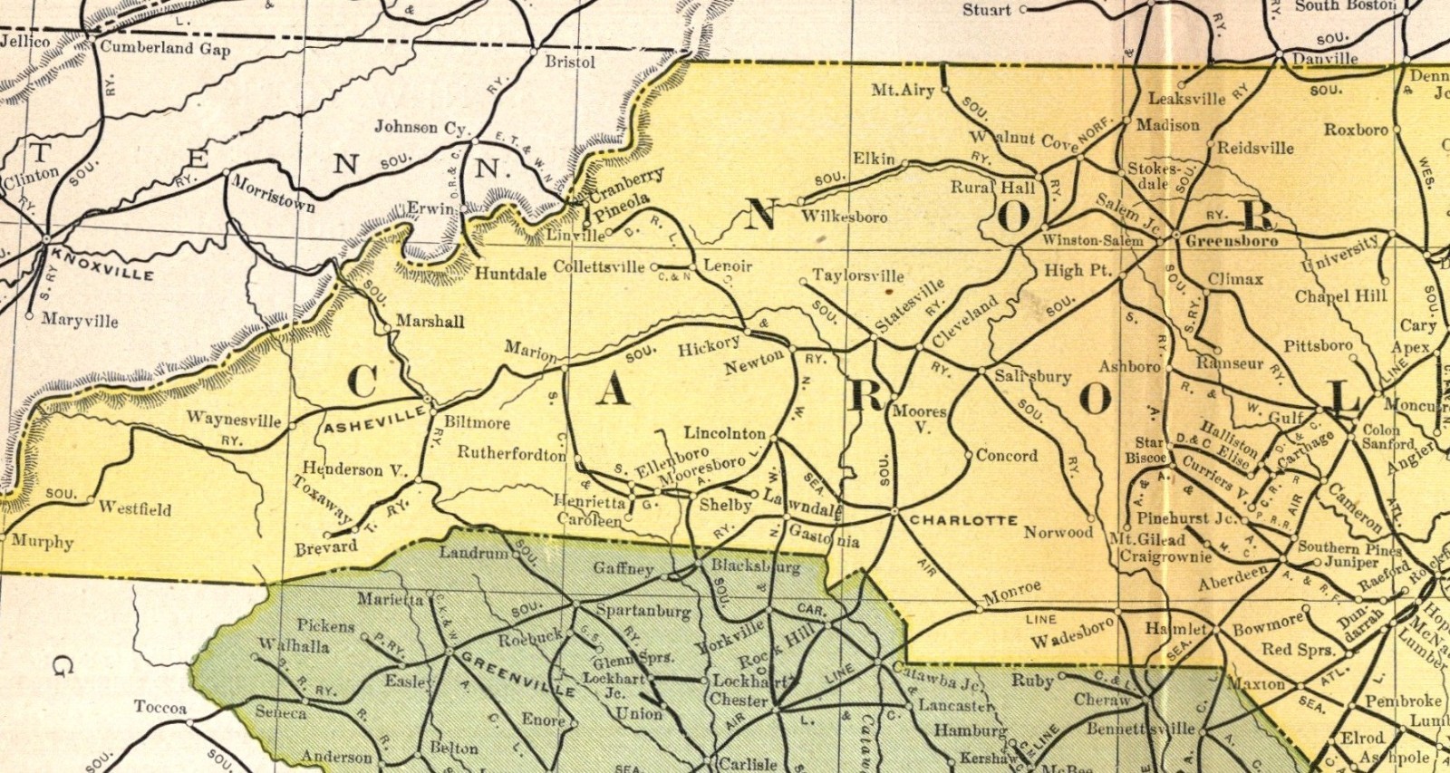 1902 Antique North Carolina South Carolina Railroad Map Railway Map 2904