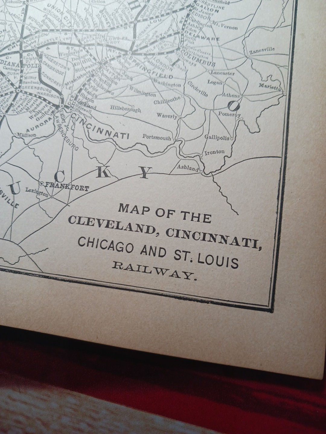 ~1895 Antique Railroad Map CLEVELAND CINCINNATI CHICAGO & ST LOUIS RAILWAY OH IL