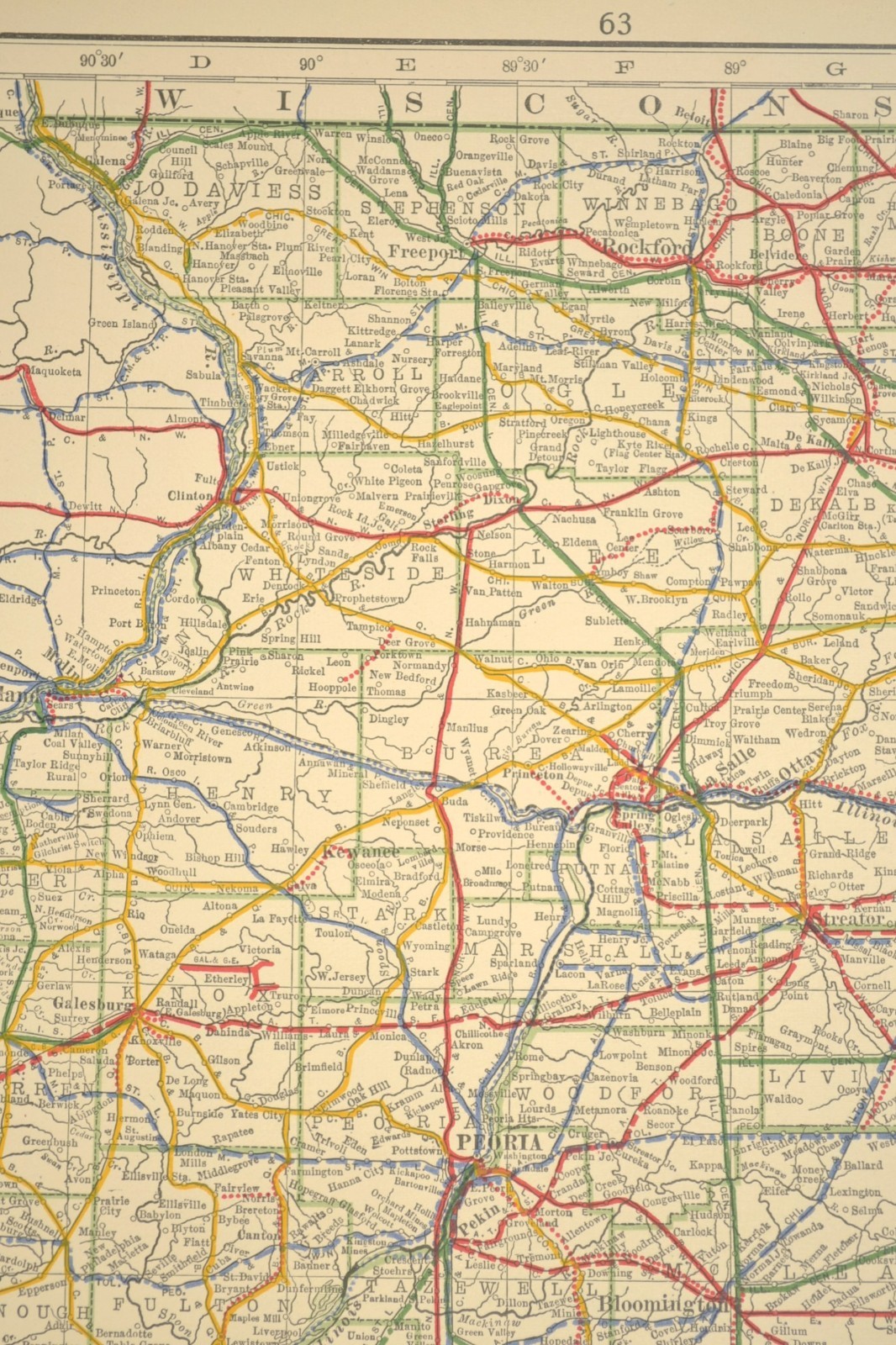 1914 Antique Map of ILLINOIS Railroads Map ORIGINAL Atlas Map DATED