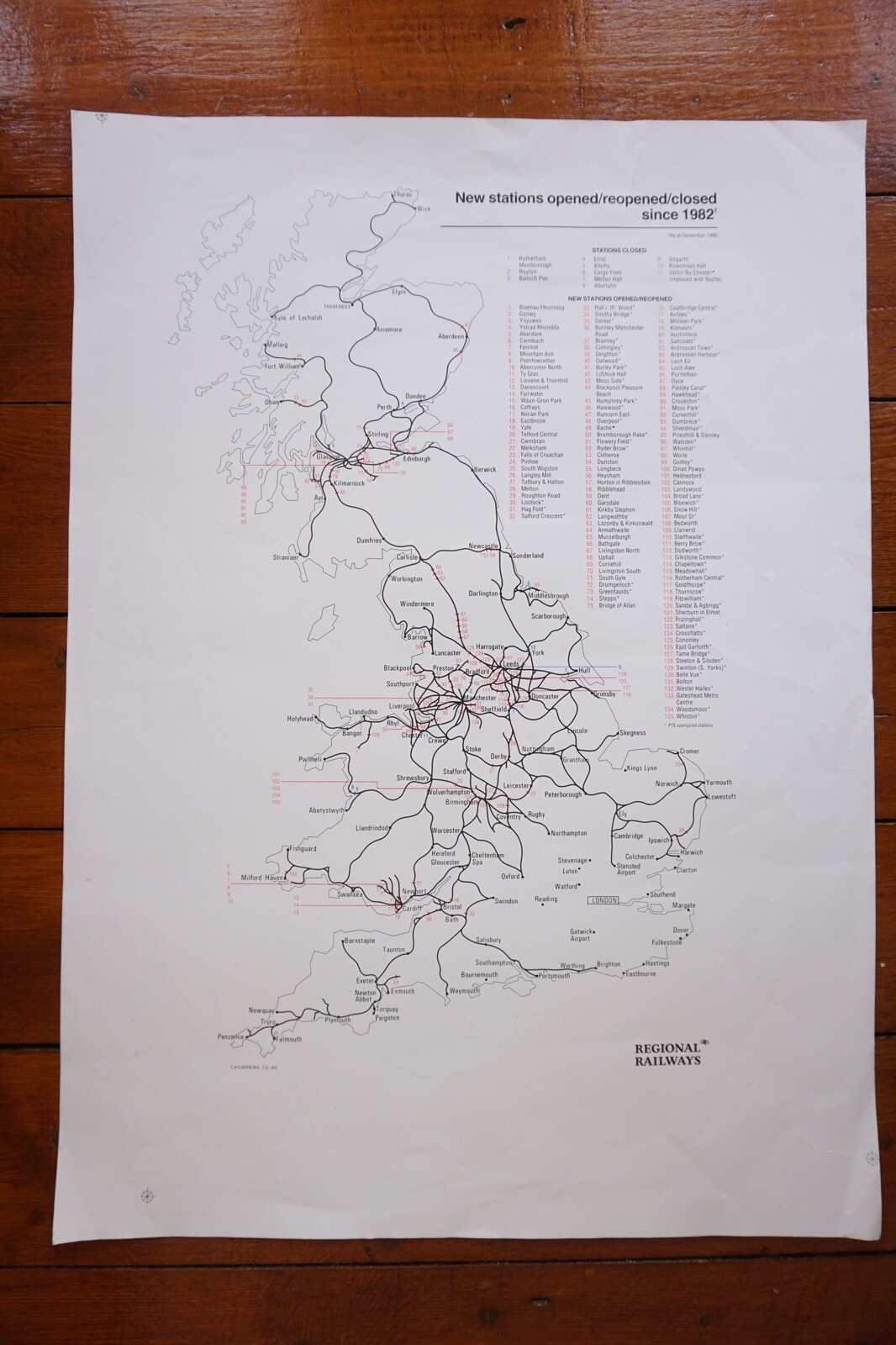 1990 Regional Railway Map Poster All Stations Opened Closed Since 1982