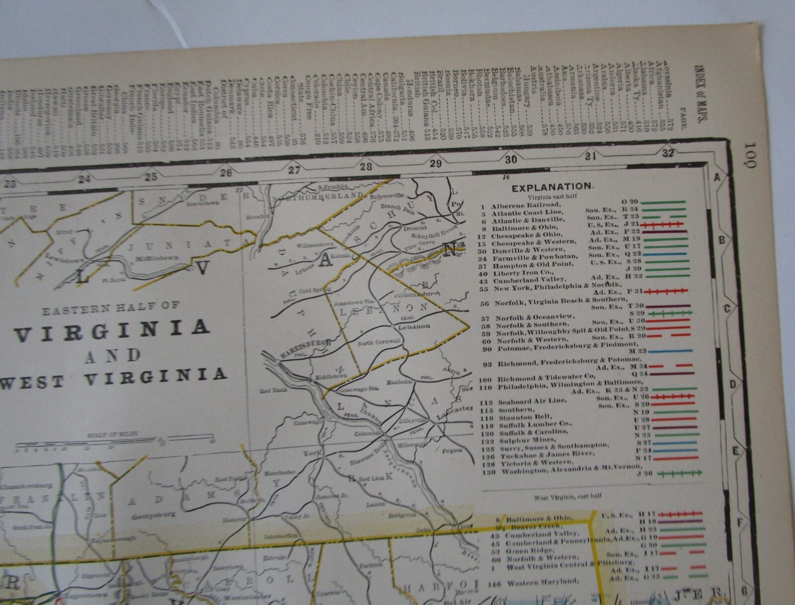 VA WV 1898 EASTERN VIRGINIA, W. VA STEAM RAILROAD Map. FARMVILLE & POWHATAN RR