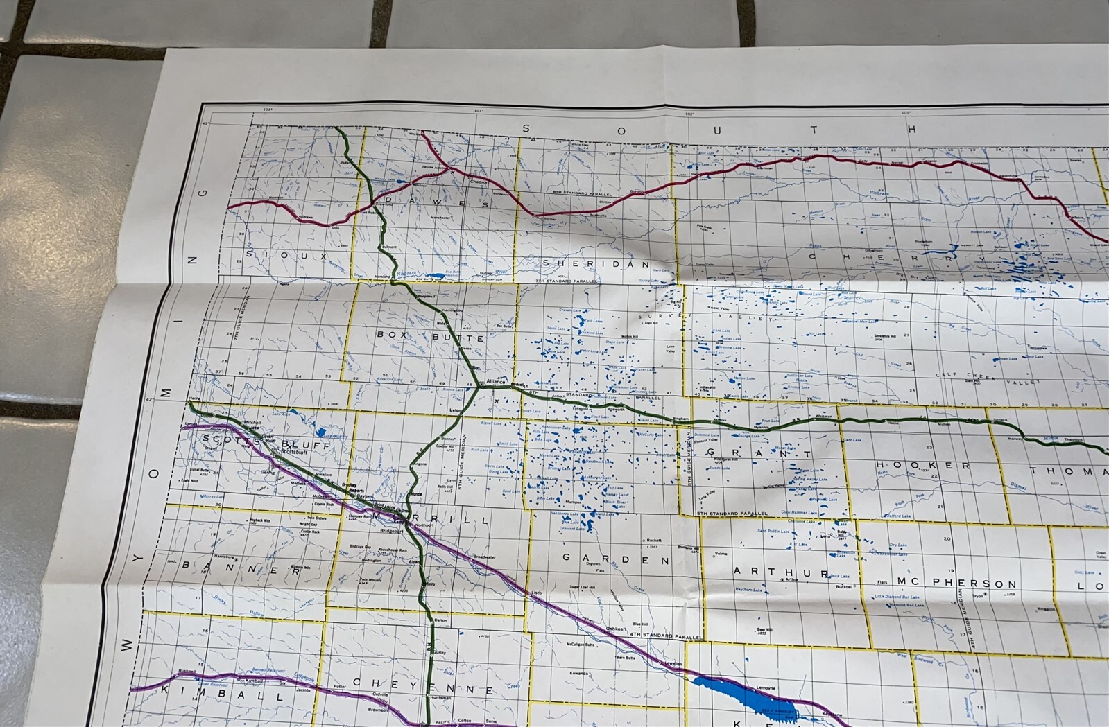 1983 Burlington Northern Railroad Nebraska Map 43 5/8″ by 23″