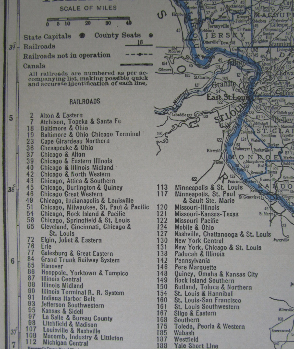 IL ID 1931 ILLINOIS RAILROAD Map McCOMB, INDUSTRY, & LITTLETON RR ~or~ IDAHO