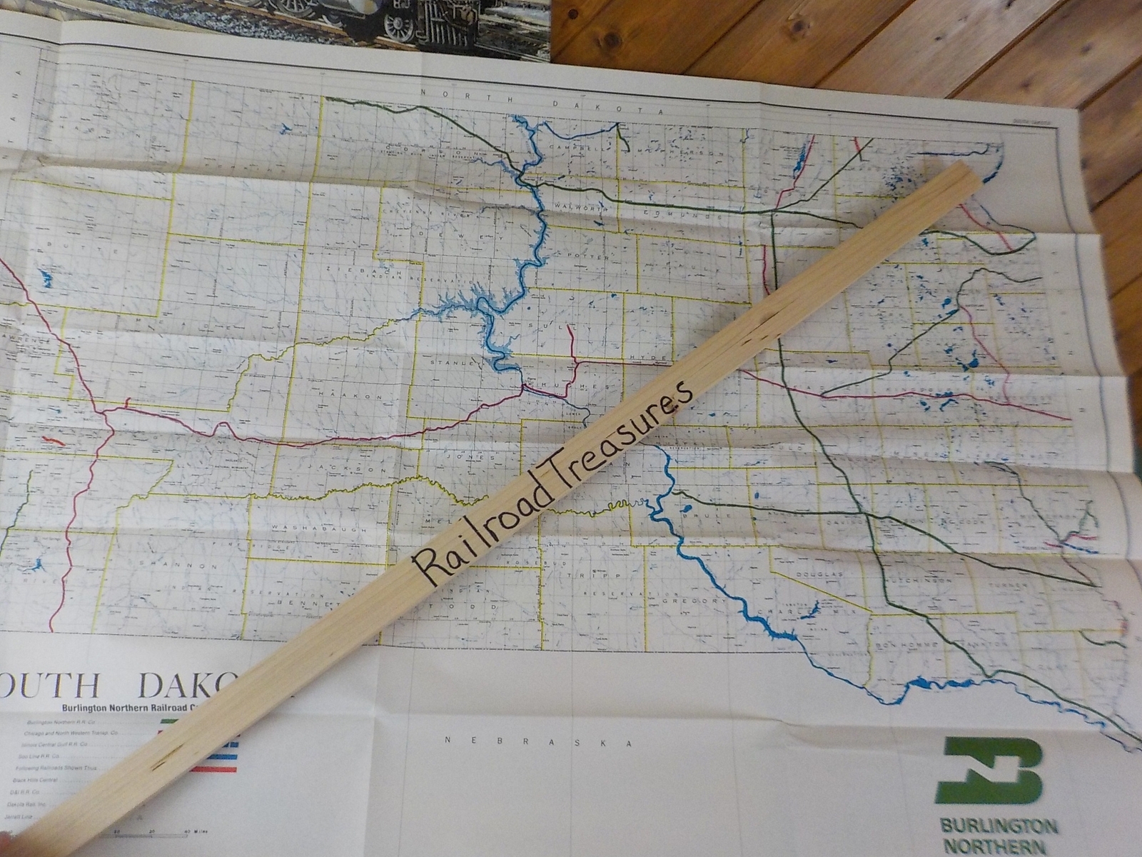 Map Burlington Northern South Dakota State Railroad Map 1983 August