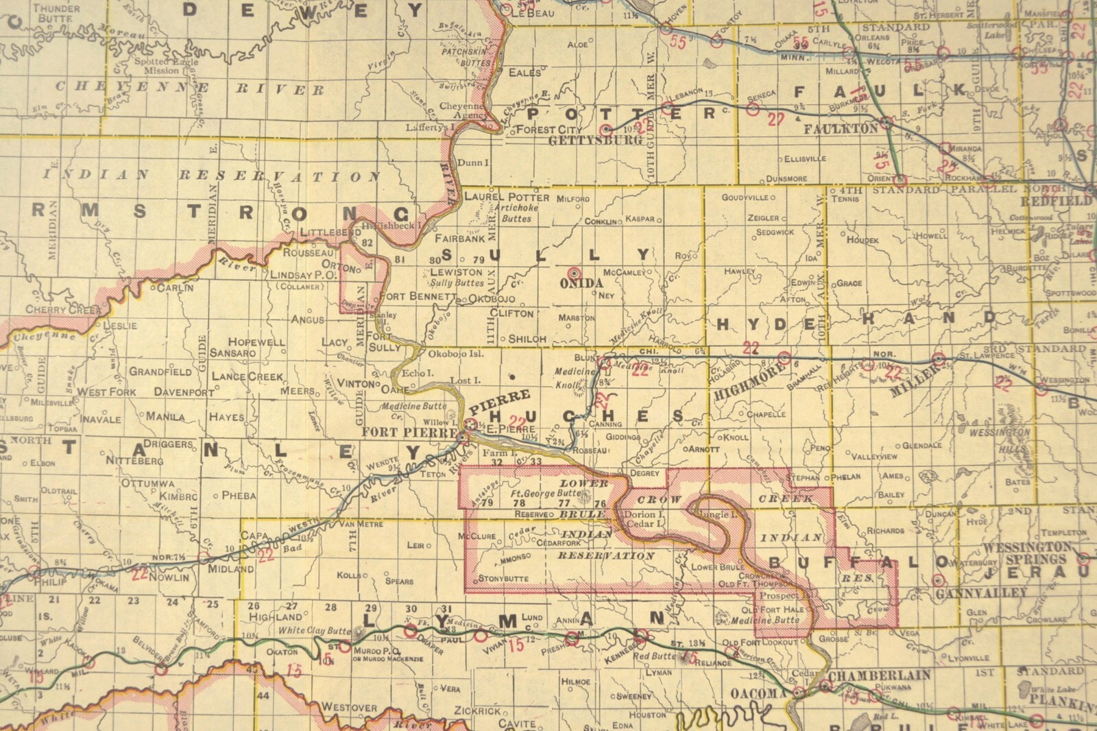 ca 1905 South Dakota Railroad Map Yankton & Western RR Wyoming & Missouri River