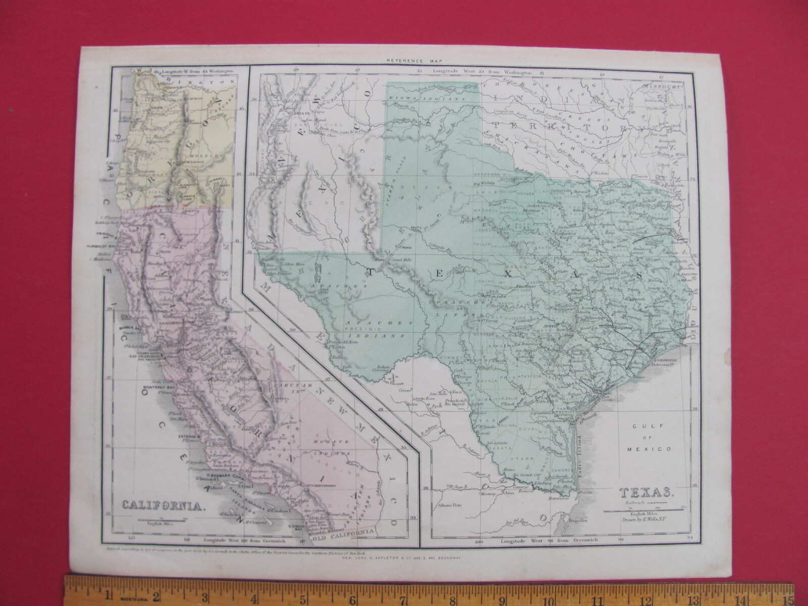 1856 TEXAS & CALIFORNIA ORIG ATLAS MAP FORTS TRIBES RAILROADS STAGE COACH TRAILS