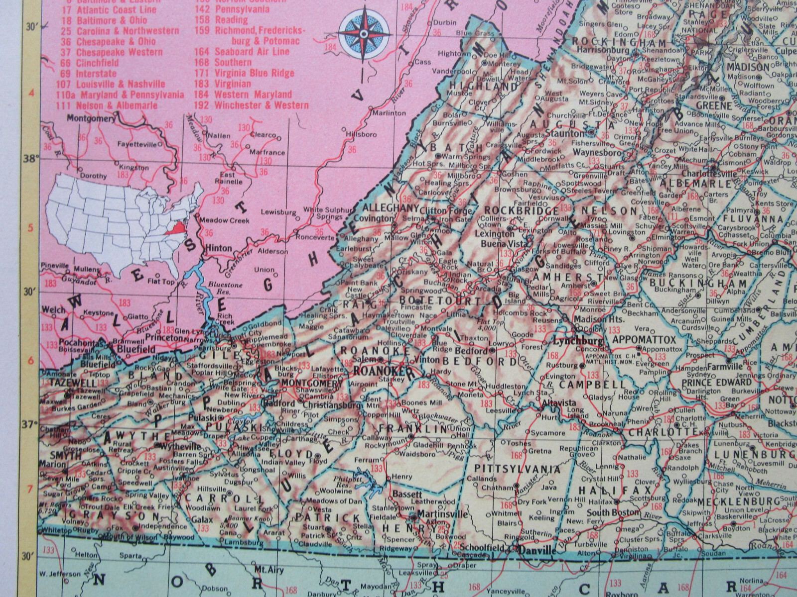 VA VT 1953 VIRGINIA RAILROAD Map WINCHESTER WEST’N RR or VERMONT, LAMOILLE CO RR