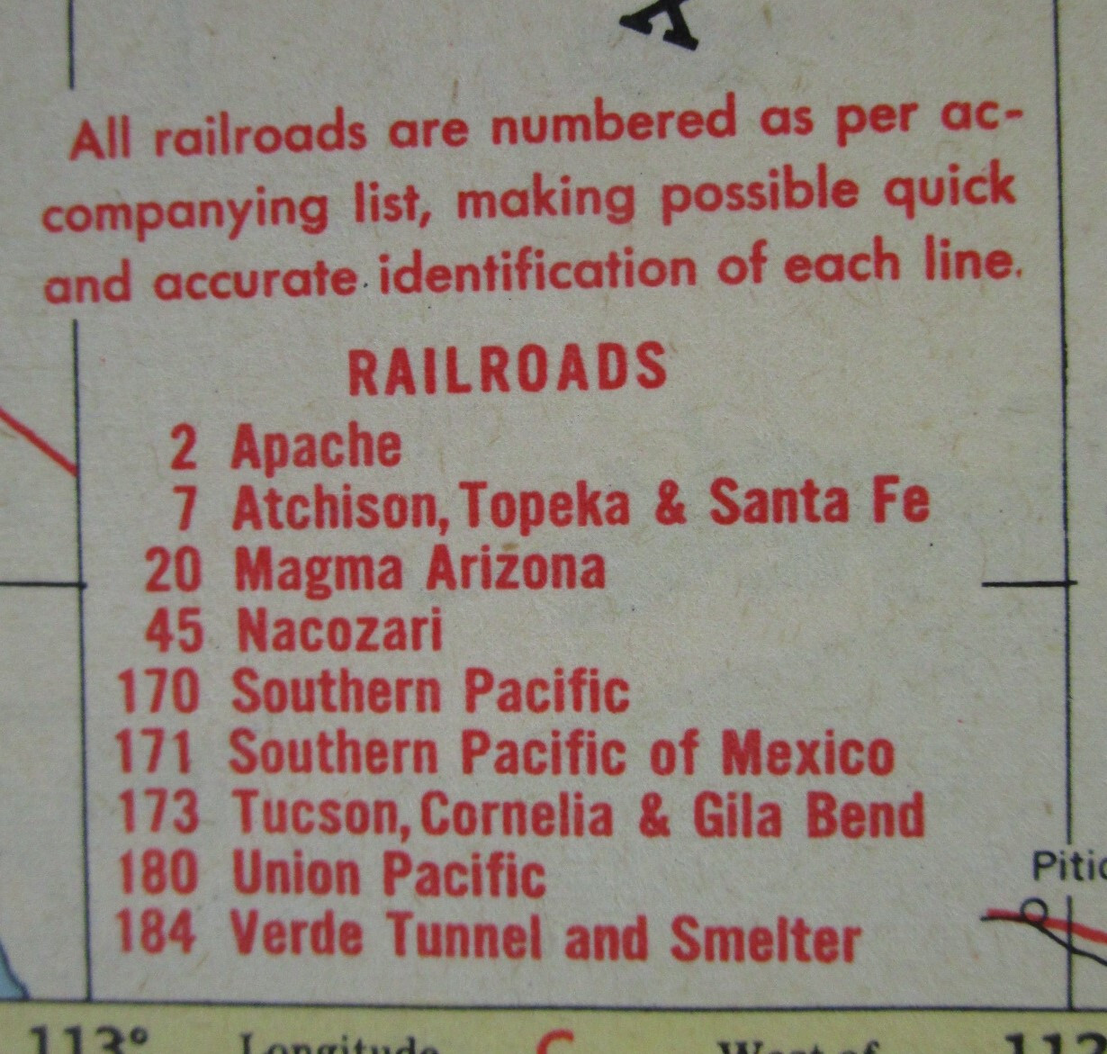AZ AL 1959 ARIZONA Topographic RAILROAD Map APACHE RR ~or~ ALABAMA. TUSKEGEE RR