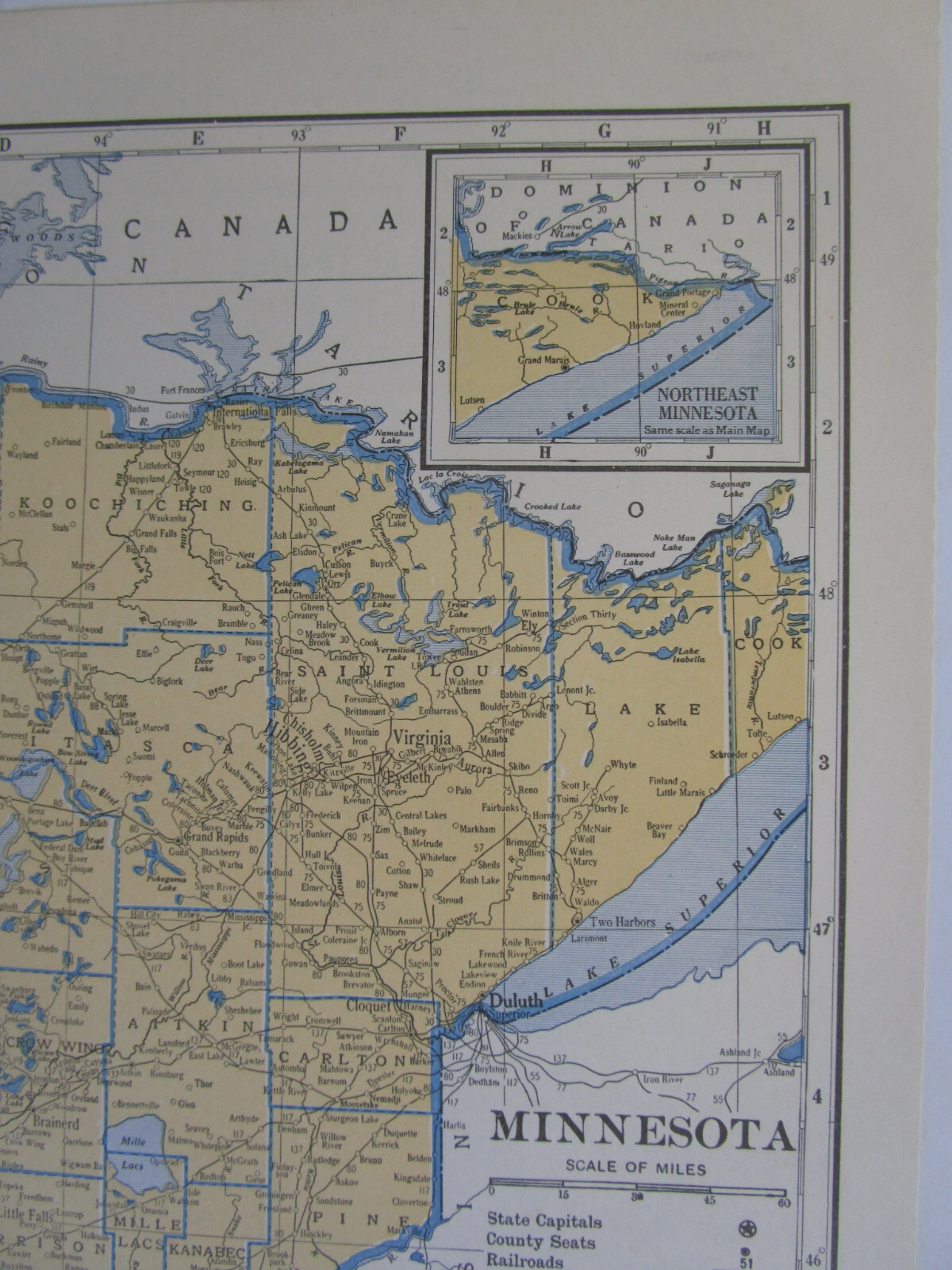 MI MN 1934 MICHIGAN RAILROAD Map ACADIA & BETSEY RIVER RR ~or~ MINNESOTA