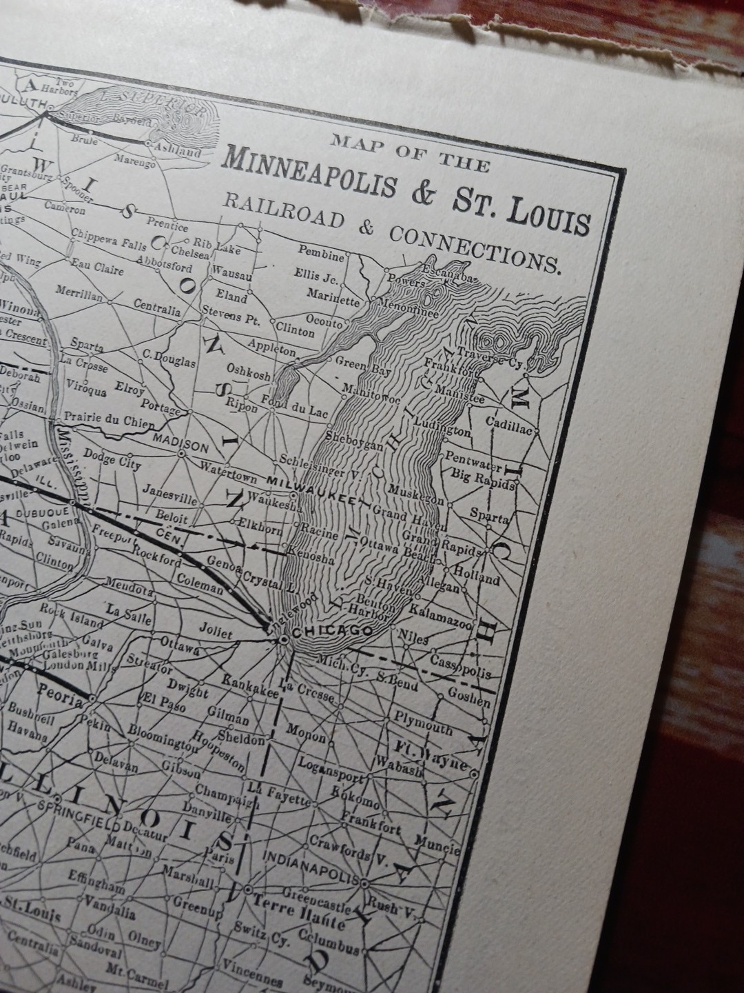 ~1904 Train Route Map MINNEAPOLIS & ST LOUIS RAILROAD antique Railway stations