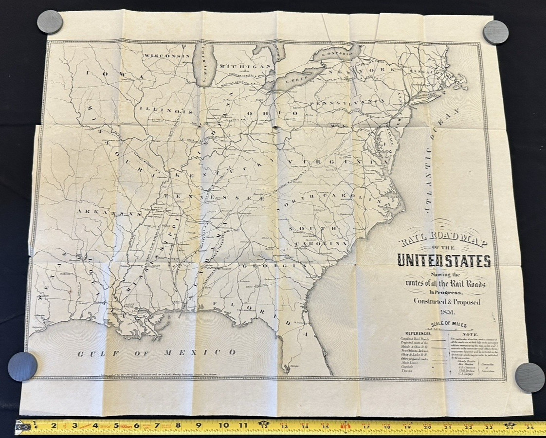 1851 U.S. Railroad Map – Pre-Civil War Western Expansion RARE 25×21” De Bow
