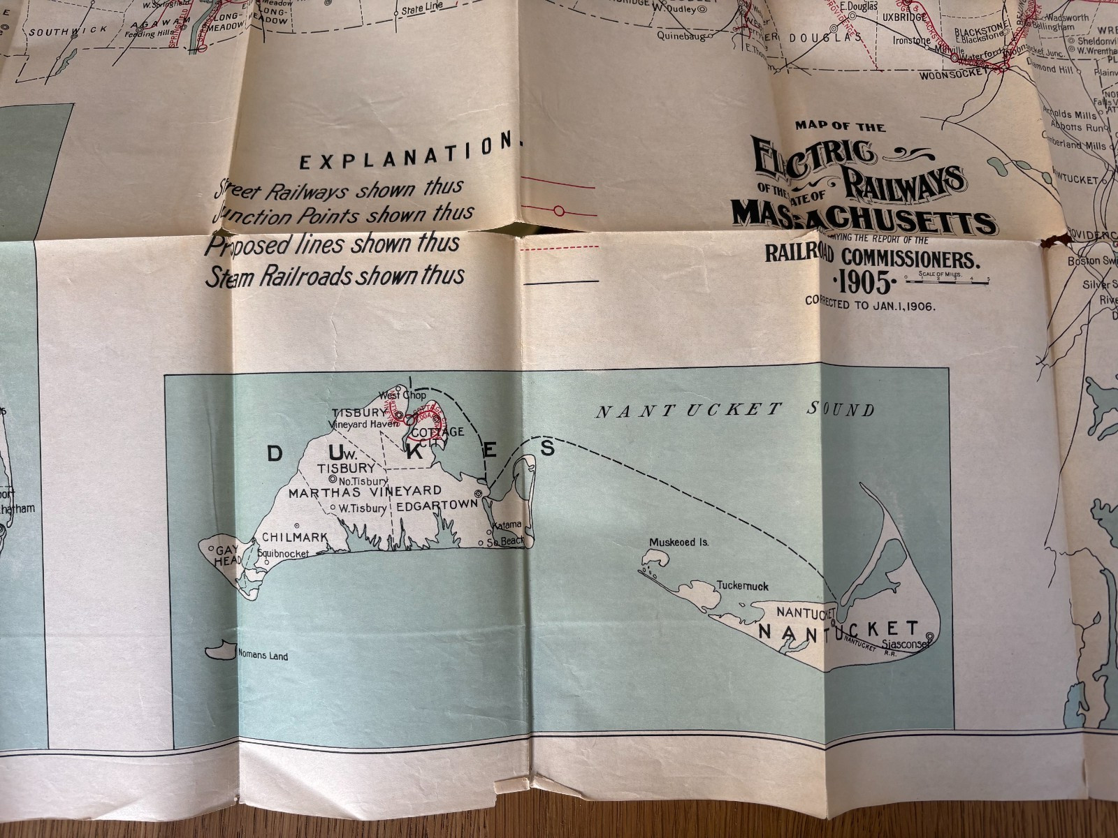 1905 folding map ELECTRIC RAILWAYS OF MASSACHUSETTS GEORGE WALKER RAILROAD 28X38