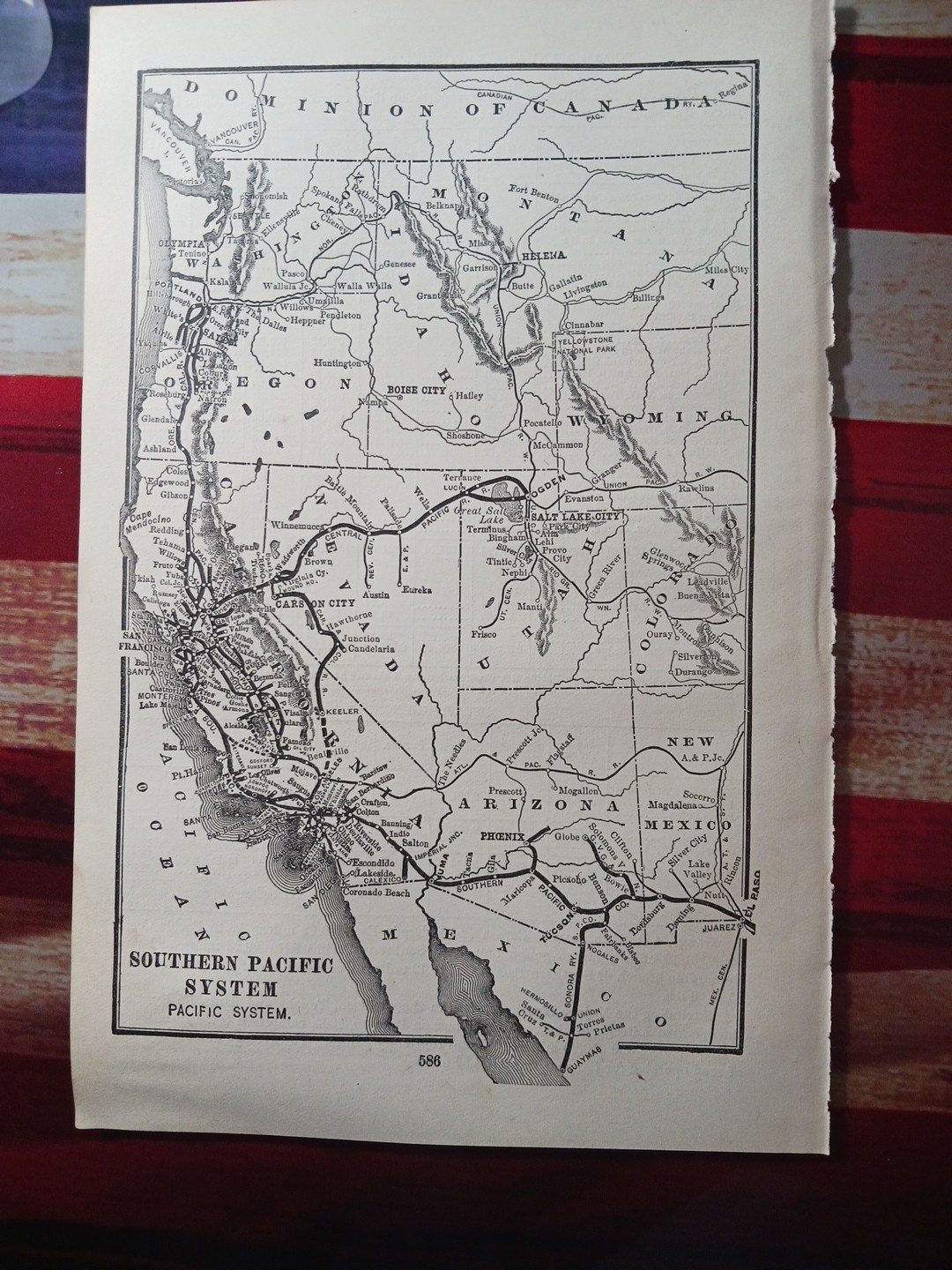 1905 Train Route Map SOUTHERN PACIFIC SYSTEM western USA all Lines Stations