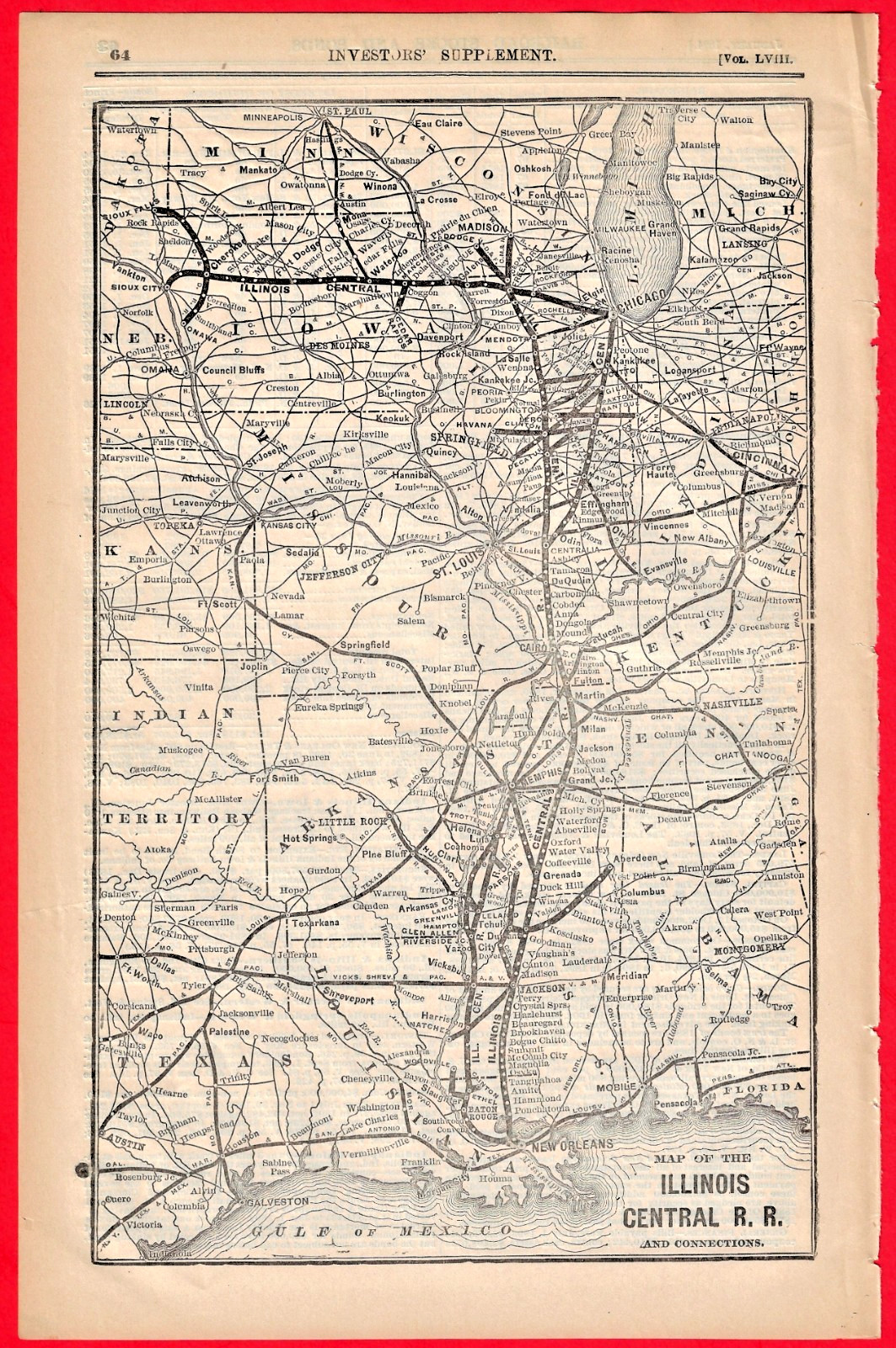 1894 ILLINOIS CENTRAL RAILROAD MAP