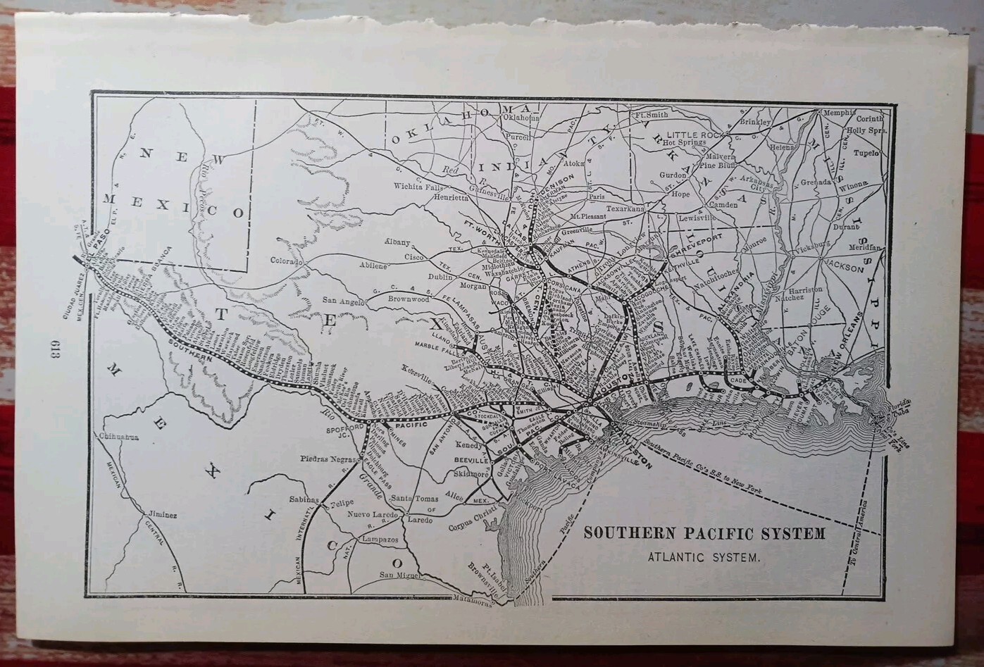 1906 Railroad Route Map SOUTHERN PACIFIC SYSTEM Atlantic Texas Louisiana Train