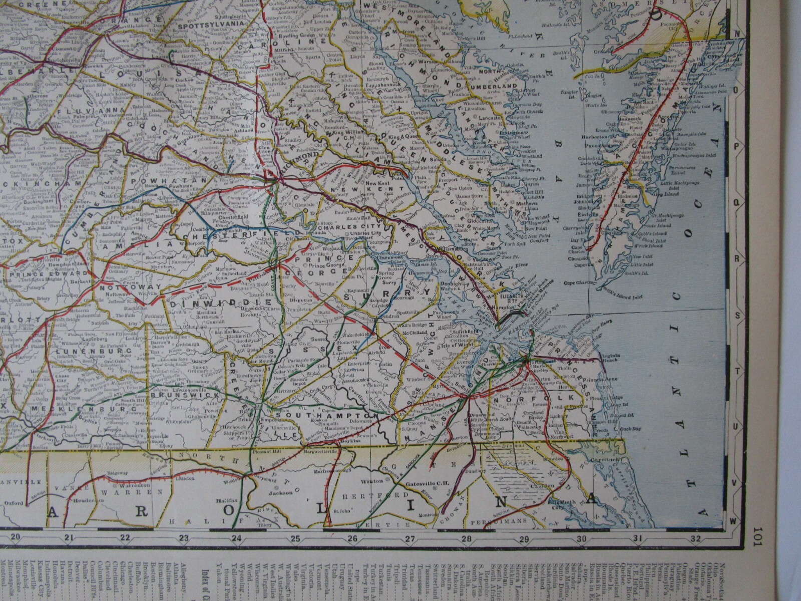 VA WV 1898 EASTERN VIRGINIA, W. VA STEAM RAILROAD Map. FARMVILLE & POWHATAN RR
