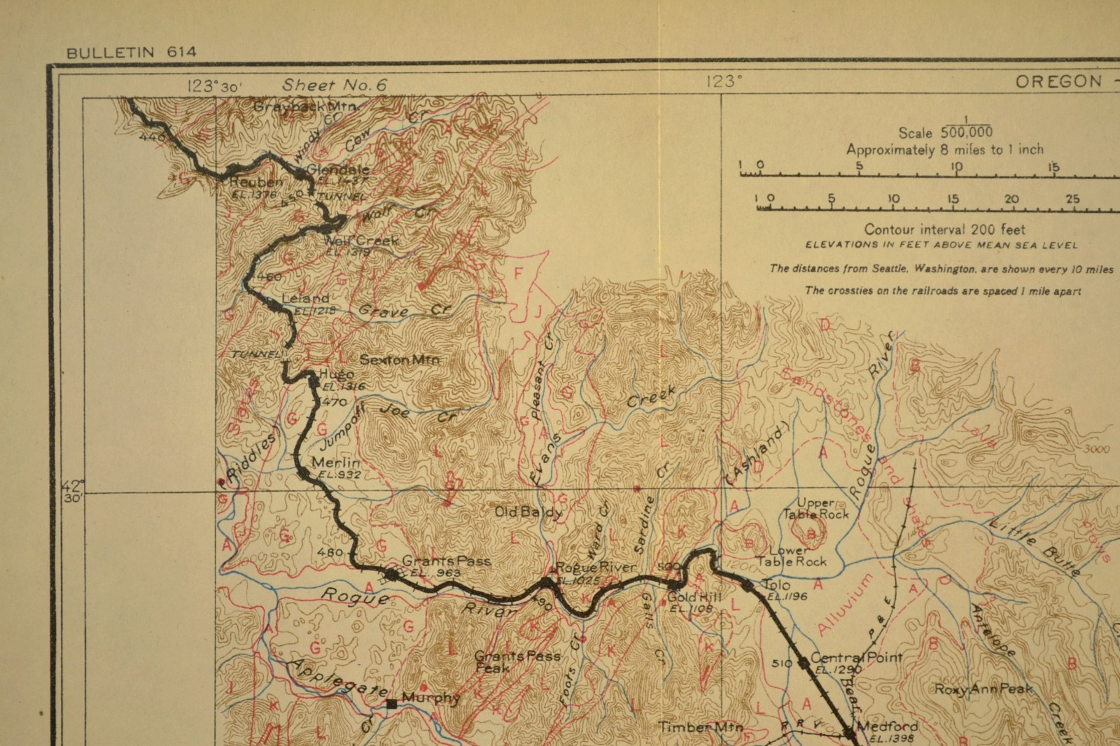 1915 Southern Pacific Railroad Map Medford Oregon Grants Pass OR Jackson County