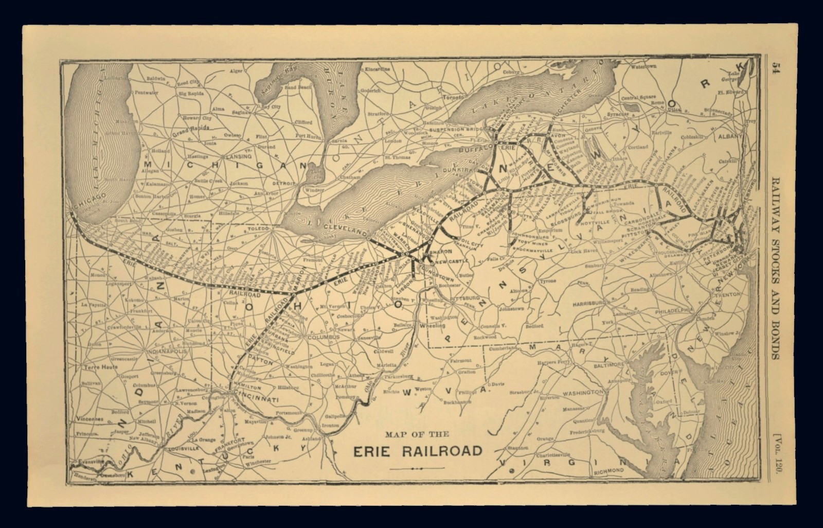 ca 1925 ERIE Railroad Map Railway Marion Ohio Cincinnati Cleveland Antique