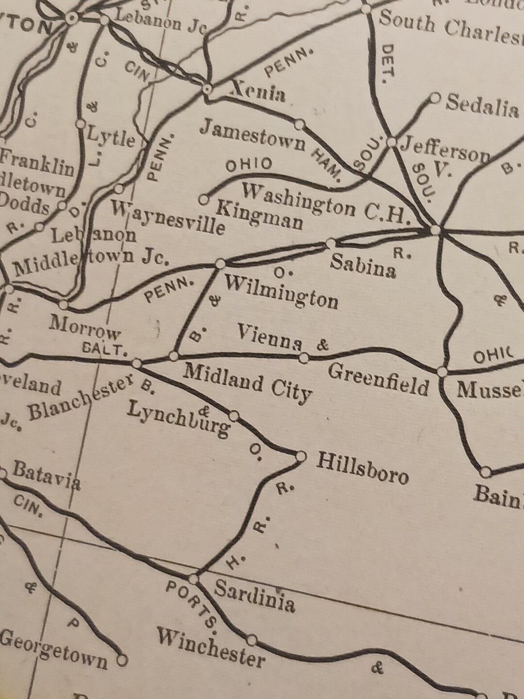 1902 Train Route Map OHIO All Railroad Lines Stations Towns 11×9″ Dated ORIGINAL