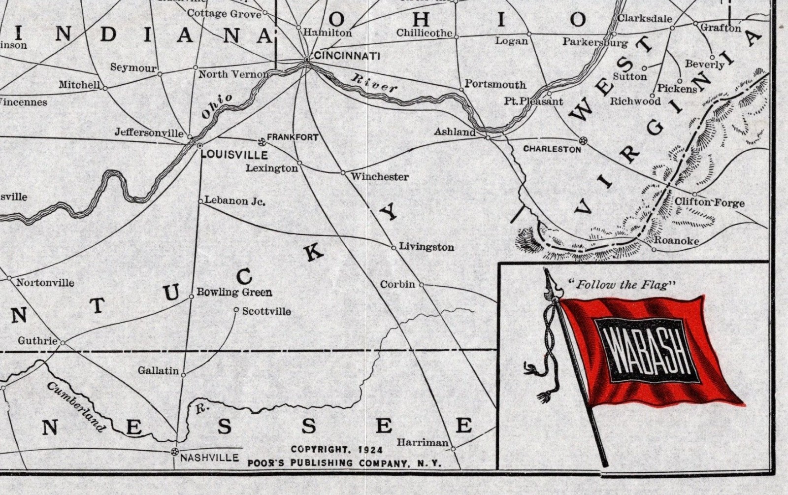 1924 Antique Wabash Railroad Map Vintage Wabash Railway Map 2692