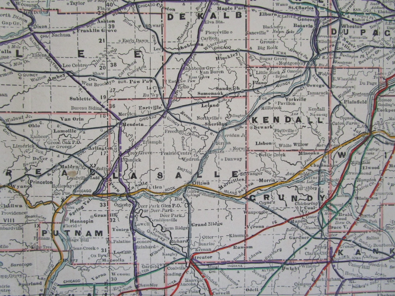 IL 1891 NORTHERN ILLINOIS Cram RAILROAD Map FULTON COUNTY NARROW GUAGE RR, LE&W