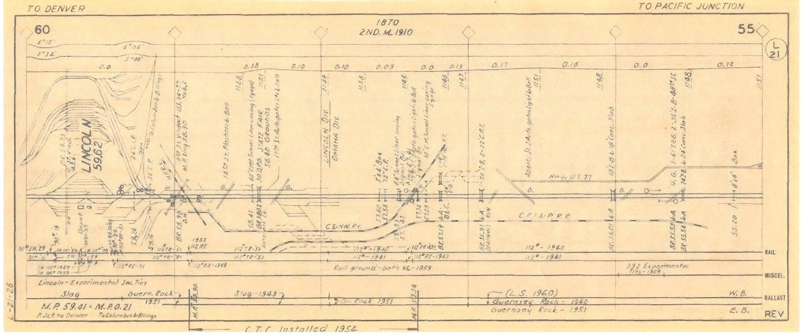 CB & Q RR Burlington1967 Lincoln-Wymore-Omaha Lines Track Chart PDF Pages on DVD