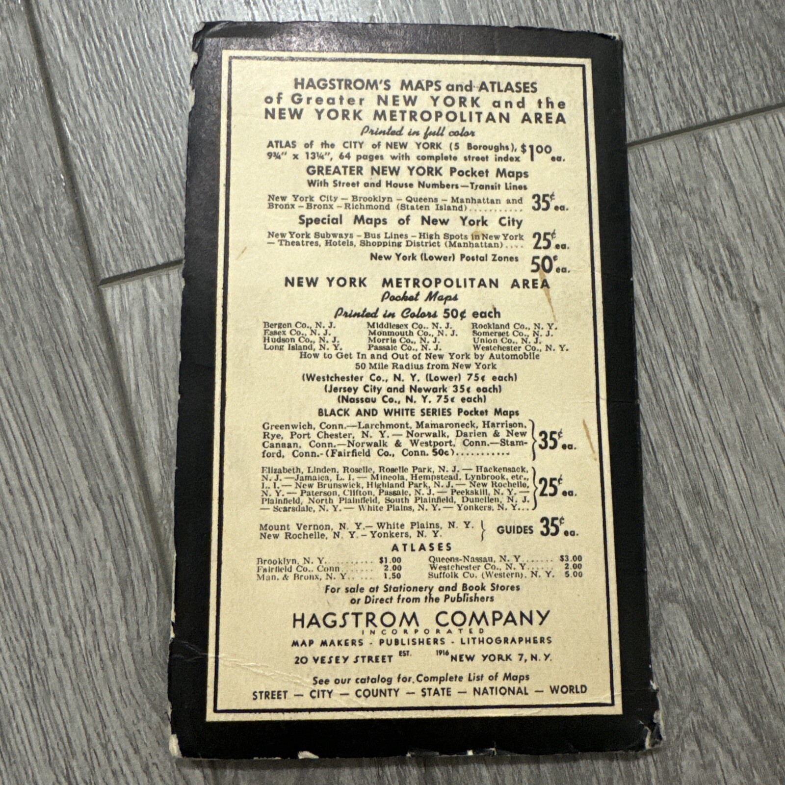 HAGSTROM’S MAP OF NEW YORK SUBWAYS ELEVATED LINES 1947 SOFT COVER FOLDED $.50