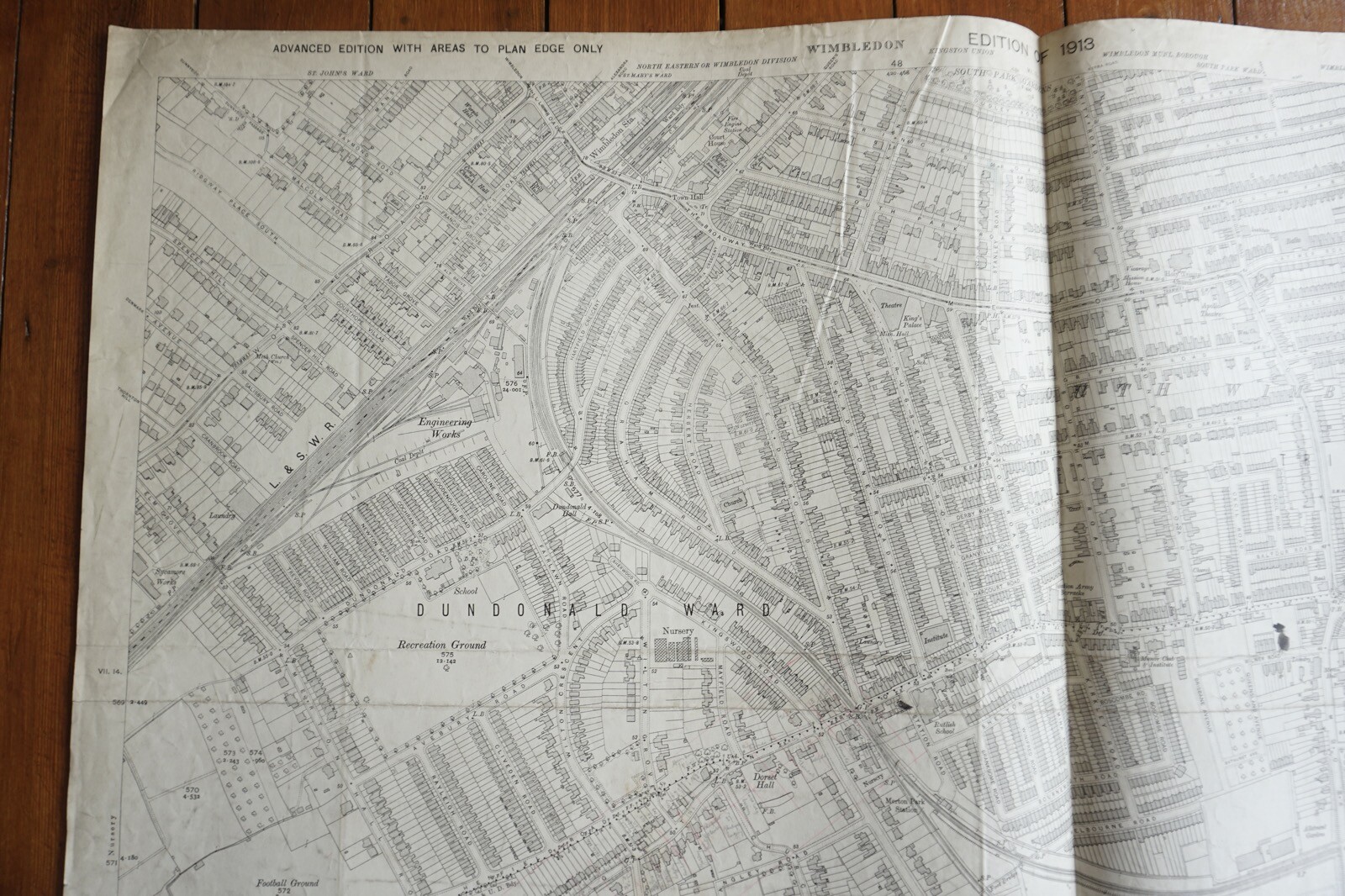 1913 Dundonald South Wimbledon Merton LSWR LBSCR Railway OS Map