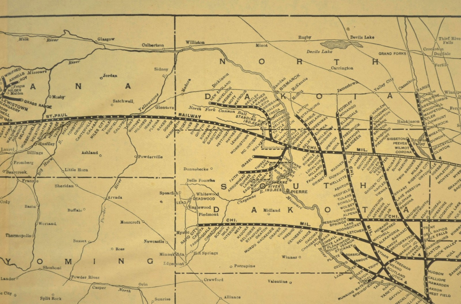 ca1921 CHICAGO MILWAUKEE ST PAUL Railroad Map LARGE Original Antique Vintage