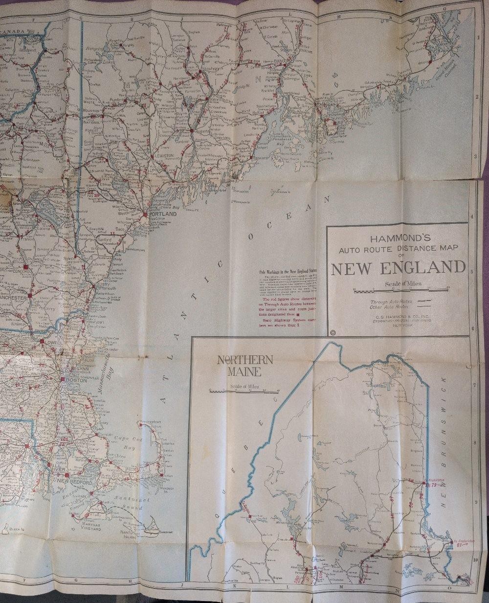 Vintage Hammond’s Auto Route & Distance Map New England Home Insurance Co.