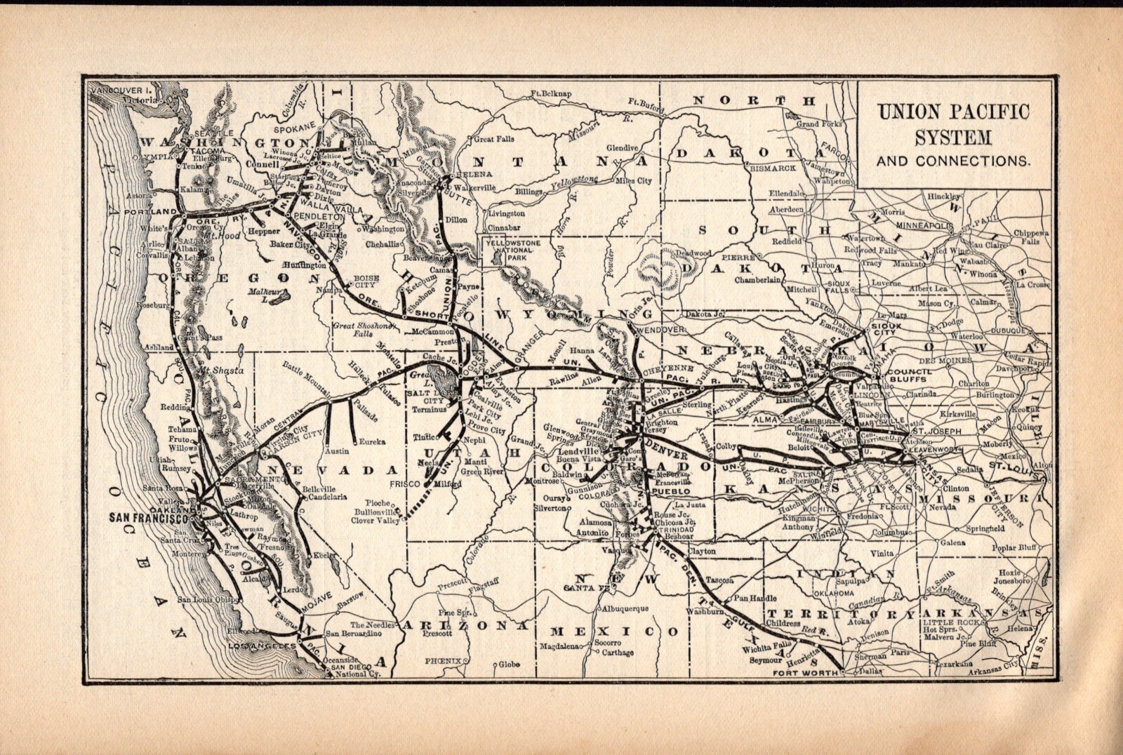 1893 Union Pacific System Railroad Map 2119