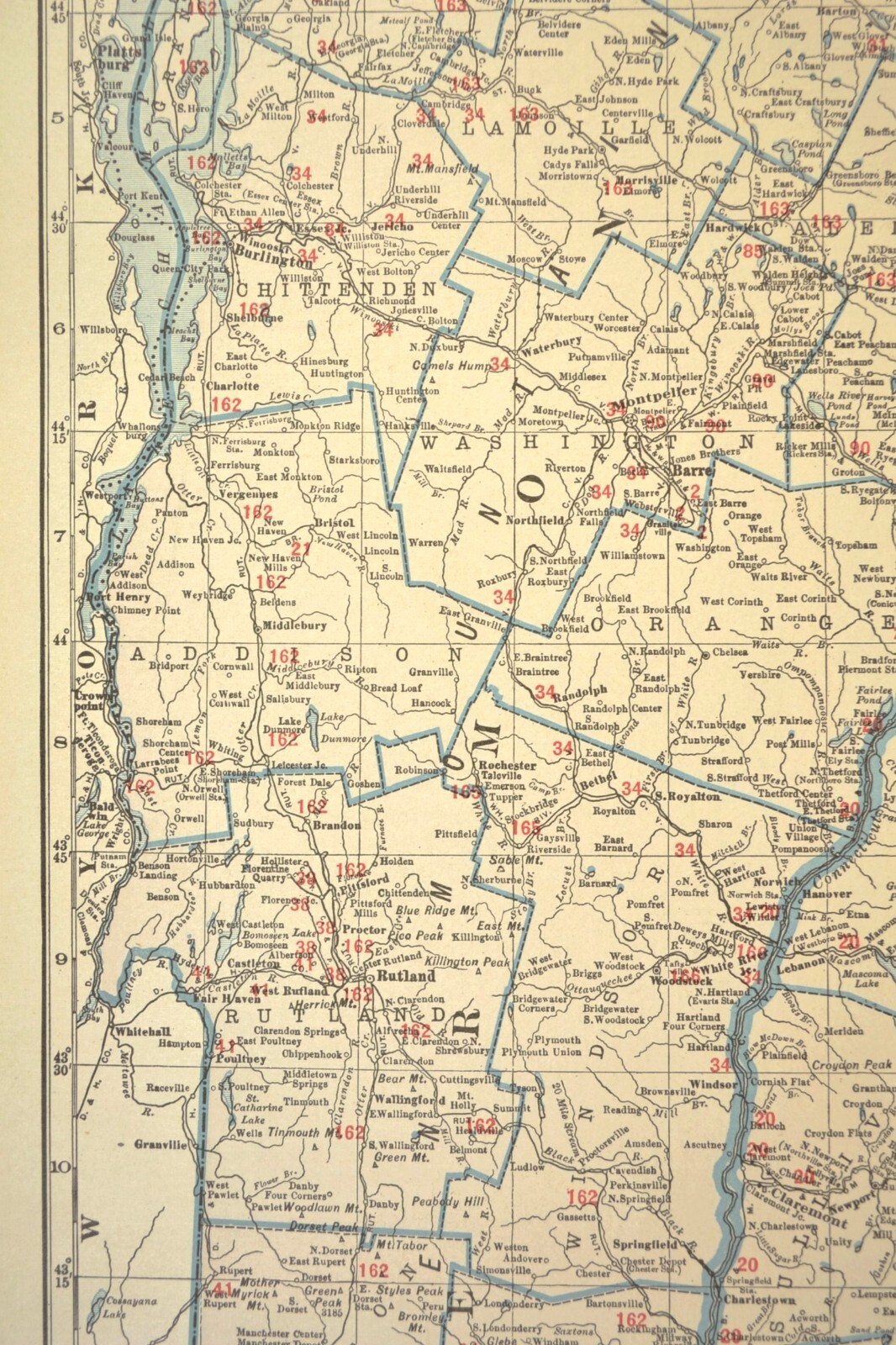 Vintage NEW HAMPSHIRE Railroad Map Vermont Boston & Maine LARGE Original Antique