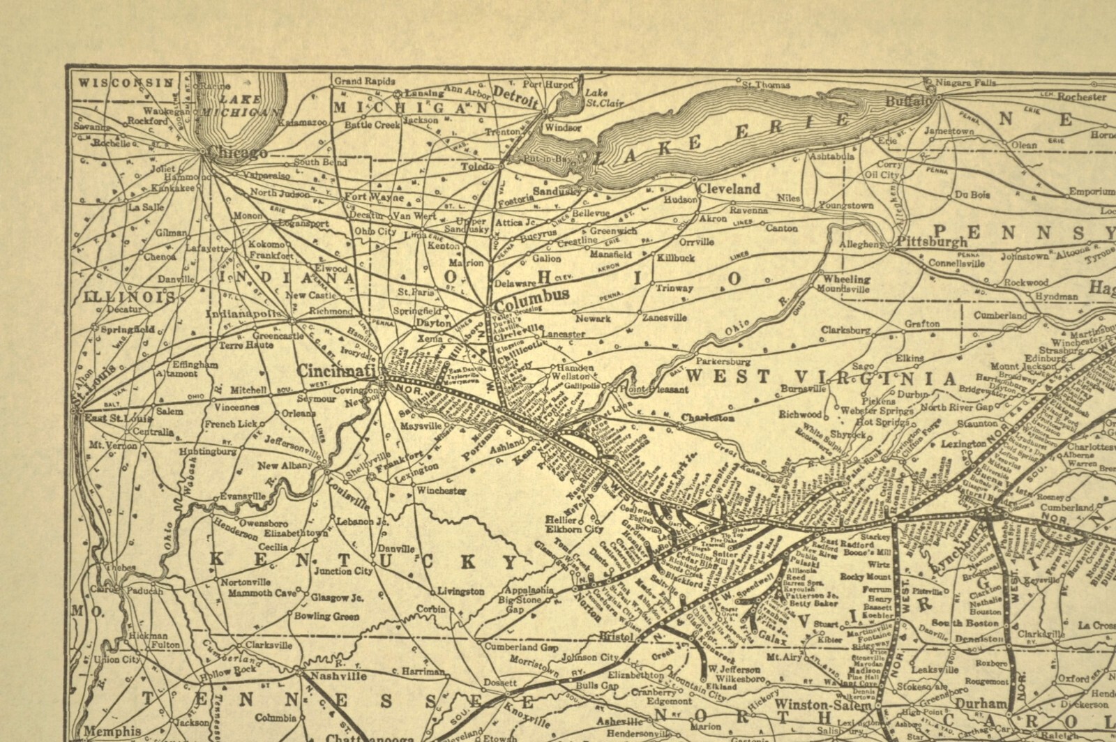 Vintage NORFOLK and WESTERN Railway Map Antique Railroad System Map ca 1929