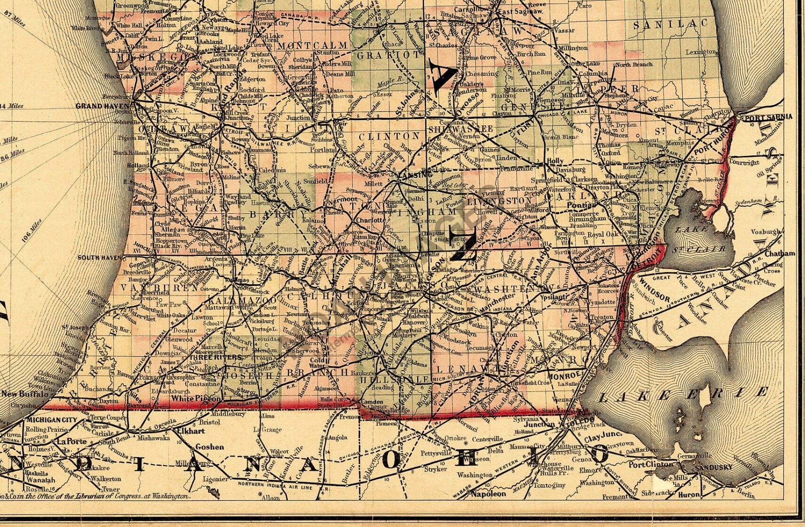 Railroad Map of Michgan 16×24