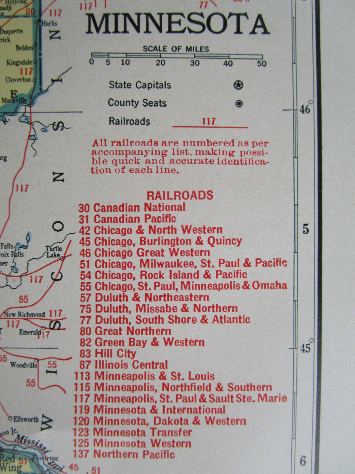 MI MN WWII 1942 MICHIGAN RAILROAD Map BOYNE CITY RR ~or~ MINNESOTA; HILL CITY RR